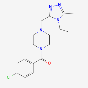 molecular formula C17H22ClN5O B7330048 (4-Chlorophenyl)-[4-[(4-ethyl-5-methyl-1,2,4-triazol-3-yl)methyl]piperazin-1-yl]methanone 