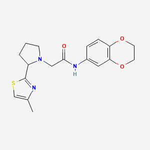 molecular formula C18H21N3O3S B7330104 N-(2,3-dihydro-1,4-benzodioxin-6-yl)-2-[2-(4-methyl-1,3-thiazol-2-yl)pyrrolidin-1-yl]acetamide 