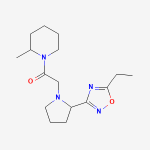 molecular formula C16H26N4O2 B7330112 2-[2-(5-Ethyl-1,2,4-oxadiazol-3-yl)pyrrolidin-1-yl]-1-(2-methylpiperidin-1-yl)ethanone 