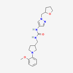 molecular formula C21H29N5O3 B7330144 1-[[1-(2-Methoxyphenyl)pyrrolidin-3-yl]methyl]-3-[1-(oxolan-2-ylmethyl)pyrazol-4-yl]urea 