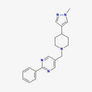 molecular formula C20H23N5 B7330180 5-[[4-(1-Methylpyrazol-4-yl)piperidin-1-yl]methyl]-2-phenylpyrimidine 