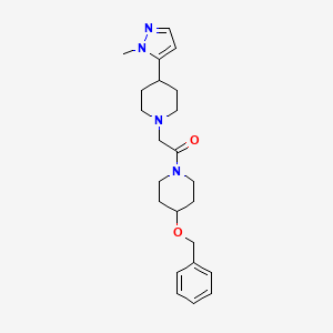 molecular formula C23H32N4O2 B7330195 2-[4-(2-Methylpyrazol-3-yl)piperidin-1-yl]-1-(4-phenylmethoxypiperidin-1-yl)ethanone 