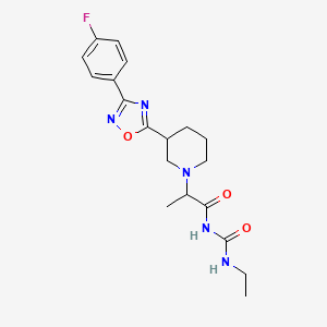 molecular formula C19H24FN5O3 B7330300 N-(ethylcarbamoyl)-2-[3-[3-(4-fluorophenyl)-1,2,4-oxadiazol-5-yl]piperidin-1-yl]propanamide 