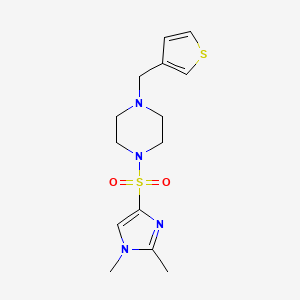 molecular formula C14H20N4O2S2 B7330327 1-(1,2-Dimethylimidazol-4-yl)sulfonyl-4-(thiophen-3-ylmethyl)piperazine 