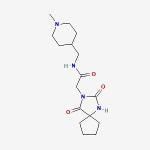 molecular formula C16H26N4O3 B7330359 2-(2,4-dioxo-1,3-diazaspiro[4.4]nonan-3-yl)-N-[(1-methylpiperidin-4-yl)methyl]acetamide 