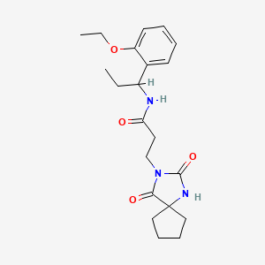 molecular formula C21H29N3O4 B7330377 3-(2,4-dioxo-1,3-diazaspiro[4.4]nonan-3-yl)-N-[1-(2-ethoxyphenyl)propyl]propanamide 