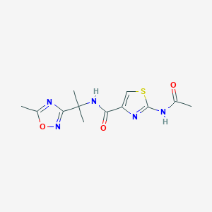 molecular formula C12H15N5O3S B7330396 2-acetamido-N-[2-(5-methyl-1,2,4-oxadiazol-3-yl)propan-2-yl]-1,3-thiazole-4-carboxamide 