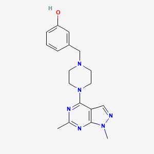 molecular formula C18H22N6O B7330440 3-[[4-(1,6-Dimethylpyrazolo[3,4-d]pyrimidin-4-yl)piperazin-1-yl]methyl]phenol 