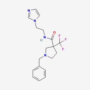 molecular formula C18H21F3N4O B7330448 1-benzyl-N-(2-imidazol-1-ylethyl)-3-(trifluoromethyl)pyrrolidine-3-carboxamide 