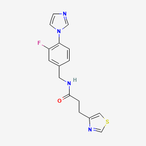 molecular formula C16H15FN4OS B7330548 N-[(3-fluoro-4-imidazol-1-ylphenyl)methyl]-3-(1,3-thiazol-4-yl)propanamide 