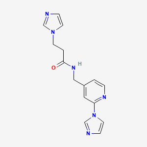 molecular formula C15H16N6O B7330677 3-imidazol-1-yl-N-[(2-imidazol-1-ylpyridin-4-yl)methyl]propanamide 