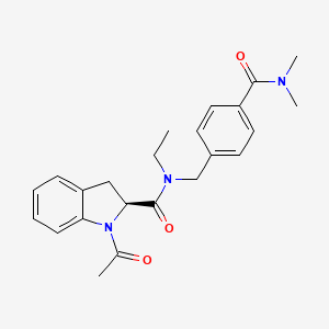 molecular formula C23H27N3O3 B7330826 (2S)-1-acetyl-N-[[4-(dimethylcarbamoyl)phenyl]methyl]-N-ethyl-2,3-dihydroindole-2-carboxamide 