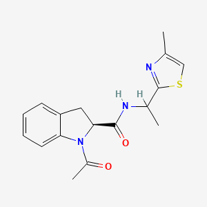 molecular formula C17H19N3O2S B7330840 (2S)-1-acetyl-N-[1-(4-methyl-1,3-thiazol-2-yl)ethyl]-2,3-dihydroindole-2-carboxamide 