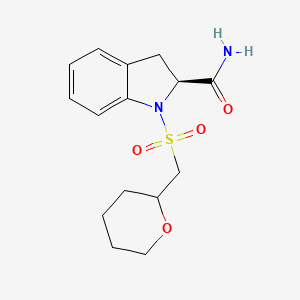 molecular formula C15H20N2O4S B7330871 (2S)-1-(oxan-2-ylmethylsulfonyl)-2,3-dihydroindole-2-carboxamide 