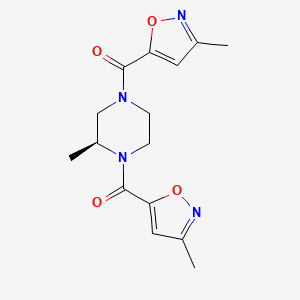 molecular formula C15H18N4O4 B7330916 [(3S)-3-methyl-4-(3-methyl-1,2-oxazole-5-carbonyl)piperazin-1-yl]-(3-methyl-1,2-oxazol-5-yl)methanone 