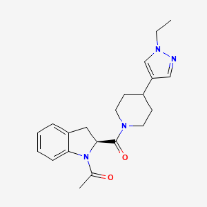 molecular formula C21H26N4O2 B7330970 1-[(2S)-2-[4-(1-ethylpyrazol-4-yl)piperidine-1-carbonyl]-2,3-dihydroindol-1-yl]ethanone 