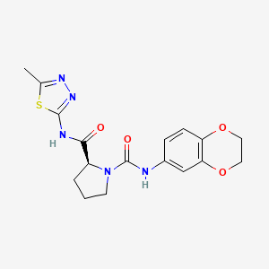 molecular formula C17H19N5O4S B7331070 (2S)-1-N-(2,3-dihydro-1,4-benzodioxin-6-yl)-2-N-(5-methyl-1,3,4-thiadiazol-2-yl)pyrrolidine-1,2-dicarboxamide 