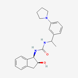 molecular formula C22H27N3O2 B7331235 1-[(1R,2S)-2-hydroxy-2,3-dihydro-1H-inden-1-yl]-3-[1-(3-pyrrolidin-1-ylphenyl)ethyl]urea 