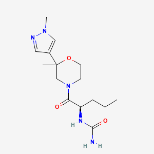 molecular formula C15H25N5O3 B7331357 [(2R)-1-[2-methyl-2-(1-methylpyrazol-4-yl)morpholin-4-yl]-1-oxopentan-2-yl]urea 