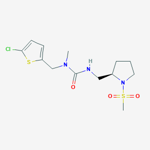 molecular formula C13H20ClN3O3S2 B7331657 1-[(5-chlorothiophen-2-yl)methyl]-1-methyl-3-[[(2R)-1-methylsulfonylpyrrolidin-2-yl]methyl]urea 