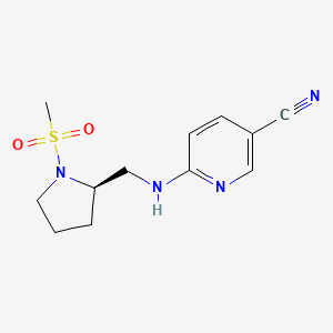 molecular formula C12H16N4O2S B7331776 6-[[(2R)-1-methylsulfonylpyrrolidin-2-yl]methylamino]pyridine-3-carbonitrile 