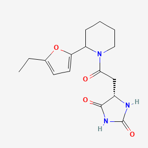 molecular formula C16H21N3O4 B7331982 (5S)-5-[2-[2-(5-ethylfuran-2-yl)piperidin-1-yl]-2-oxoethyl]imidazolidine-2,4-dione 