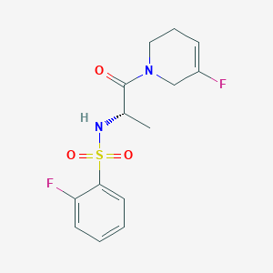 molecular formula C14H16F2N2O3S B7332223 2-fluoro-N-[(2S)-1-(5-fluoro-3,6-dihydro-2H-pyridin-1-yl)-1-oxopropan-2-yl]benzenesulfonamide 