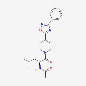 molecular formula C21H28N4O3 B7332323 N-[(2S)-4-methyl-1-oxo-1-[4-(3-phenyl-1,2,4-oxadiazol-5-yl)piperidin-1-yl]pentan-2-yl]acetamide 