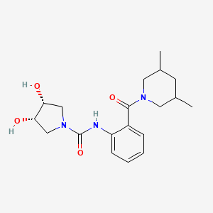 molecular formula C19H27N3O4 B7332430 (3S,4R)-N-[2-(3,5-dimethylpiperidine-1-carbonyl)phenyl]-3,4-dihydroxypyrrolidine-1-carboxamide 