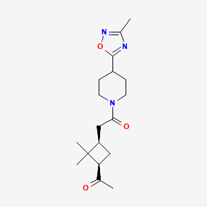 molecular formula C18H27N3O3 B7332436 2-[(1R,3R)-3-acetyl-2,2-dimethylcyclobutyl]-1-[4-(3-methyl-1,2,4-oxadiazol-5-yl)piperidin-1-yl]ethanone 