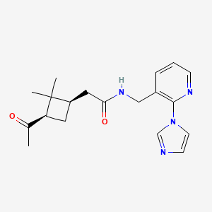 molecular formula C19H24N4O2 B7332460 2-[(1R,3R)-3-acetyl-2,2-dimethylcyclobutyl]-N-[(2-imidazol-1-ylpyridin-3-yl)methyl]acetamide 