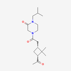 molecular formula C18H30N2O3 B7332874 4-[2-[(1R,3R)-3-acetyl-2,2-dimethylcyclobutyl]acetyl]-1-(2-methylpropyl)piperazin-2-one 