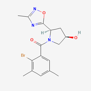 molecular formula C16H18BrN3O3 B7332922 (2-bromo-3,5-dimethylphenyl)-[(2R,4R)-4-hydroxy-2-(3-methyl-1,2,4-oxadiazol-5-yl)pyrrolidin-1-yl]methanone 