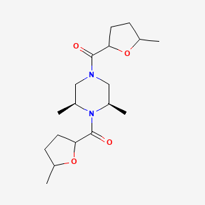 molecular formula C18H30N2O4 B7333162 [(3R,5S)-3,5-dimethyl-4-(5-methyloxolane-2-carbonyl)piperazin-1-yl]-(5-methyloxolan-2-yl)methanone 