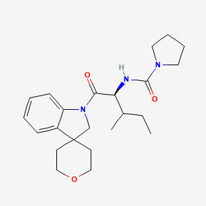 molecular formula C23H33N3O3 B7333331 N-[(2S)-3-methyl-1-oxo-1-spiro[2H-indole-3,4'-oxane]-1-ylpentan-2-yl]pyrrolidine-1-carboxamide 