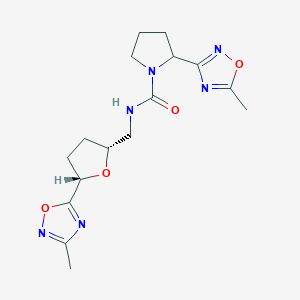 2-(5-methyl-1,2,4-oxadiazol-3-yl)-N-[[(2R,5S)-5-(3-methyl-1,2,4-oxadiazol-5-yl)oxolan-2-yl]methyl]pyrrolidine-1-carboxamide