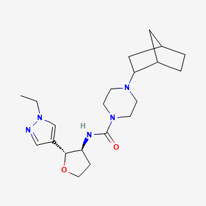 molecular formula C21H33N5O2 B7333752 4-(2-bicyclo[2.2.1]heptanyl)-N-[(2R,3S)-2-(1-ethylpyrazol-4-yl)oxolan-3-yl]piperazine-1-carboxamide 