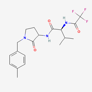 molecular formula C19H24F3N3O3 B7333905 (2S)-3-methyl-N-[1-[(4-methylphenyl)methyl]-2-oxopyrrolidin-3-yl]-2-[(2,2,2-trifluoroacetyl)amino]butanamide 