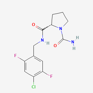 molecular formula C13H14ClF2N3O2 B7333917 (2S)-2-N-[(4-chloro-2,5-difluorophenyl)methyl]pyrrolidine-1,2-dicarboxamide 