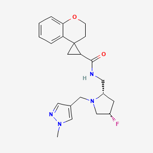 molecular formula C22H27FN4O2 B7334039 N-[[(2S,4S)-4-fluoro-1-[(1-methylpyrazol-4-yl)methyl]pyrrolidin-2-yl]methyl]spiro[2,3-dihydrochromene-4,2'-cyclopropane]-1'-carboxamide 