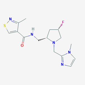 molecular formula C15H20FN5OS B7334054 N-[[(2S,4S)-4-fluoro-1-[(1-methylimidazol-2-yl)methyl]pyrrolidin-2-yl]methyl]-3-methyl-1,2-thiazole-4-carboxamide 