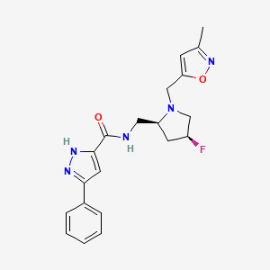 molecular formula C20H22FN5O2 B7334076 N-[[(2S,4S)-4-fluoro-1-[(3-methyl-1,2-oxazol-5-yl)methyl]pyrrolidin-2-yl]methyl]-3-phenyl-1H-pyrazole-5-carboxamide 