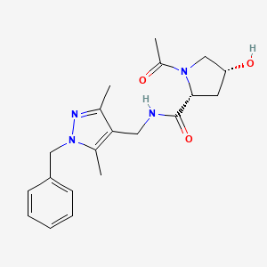 molecular formula C20H26N4O3 B7334130 (2R,4R)-1-acetyl-N-[(1-benzyl-3,5-dimethylpyrazol-4-yl)methyl]-4-hydroxypyrrolidine-2-carboxamide 