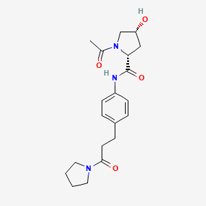 molecular formula C20H27N3O4 B7334158 (2R,4R)-1-acetyl-4-hydroxy-N-[4-(3-oxo-3-pyrrolidin-1-ylpropyl)phenyl]pyrrolidine-2-carboxamide 