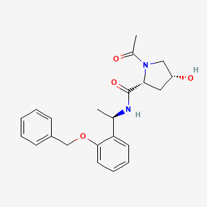 molecular formula C22H26N2O4 B7334161 (2R,4R)-1-acetyl-4-hydroxy-N-[(1R)-1-(2-phenylmethoxyphenyl)ethyl]pyrrolidine-2-carboxamide 