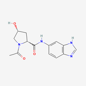 molecular formula C14H16N4O3 B7334171 (2R,4R)-1-acetyl-N-(3H-benzimidazol-5-yl)-4-hydroxypyrrolidine-2-carboxamide 