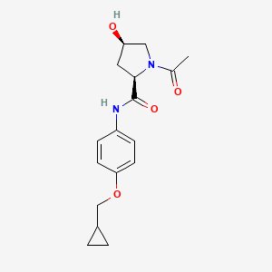 molecular formula C17H22N2O4 B7334204 (2R,4R)-1-acetyl-N-[4-(cyclopropylmethoxy)phenyl]-4-hydroxypyrrolidine-2-carboxamide 