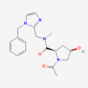 molecular formula C19H24N4O3 B7334227 (2R,4R)-1-acetyl-N-[(1-benzylimidazol-2-yl)methyl]-4-hydroxy-N-methylpyrrolidine-2-carboxamide 