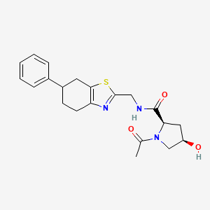 molecular formula C21H25N3O3S B7334258 (2R,4R)-1-acetyl-4-hydroxy-N-[(6-phenyl-4,5,6,7-tetrahydro-1,3-benzothiazol-2-yl)methyl]pyrrolidine-2-carboxamide 