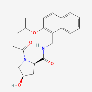 molecular formula C21H26N2O4 B7334262 (2R,4R)-1-acetyl-4-hydroxy-N-[(2-propan-2-yloxynaphthalen-1-yl)methyl]pyrrolidine-2-carboxamide 